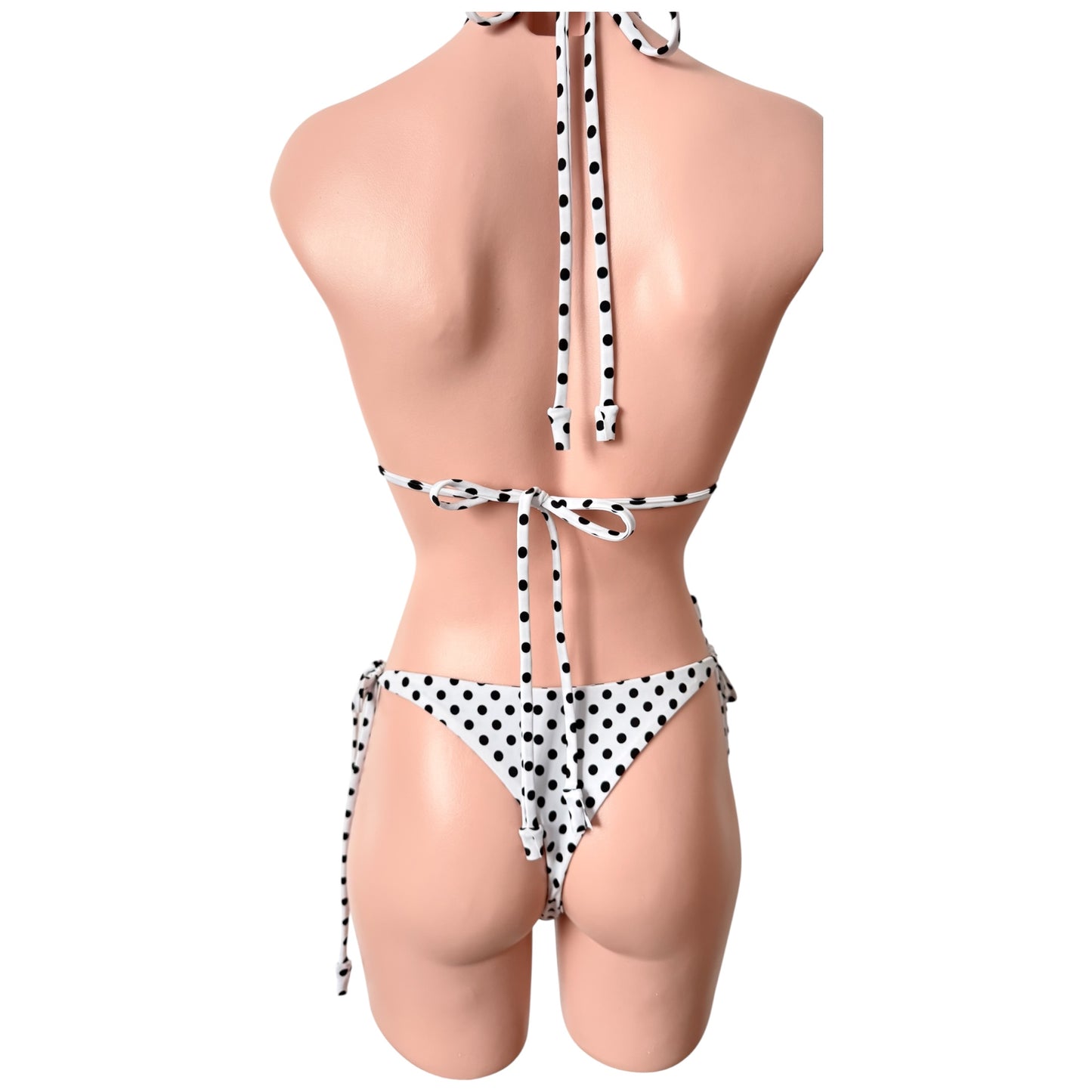 Swimwear polkadot tree pieces set strapless top with cheeky bikini and neck accessory