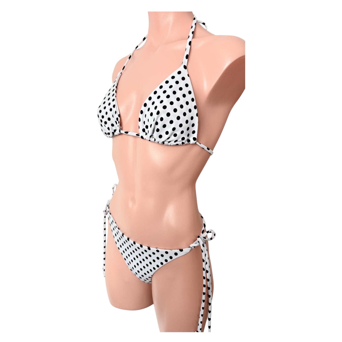 Swimwear polkadot tree pieces set strapless top with cheeky bikini and neck accessory