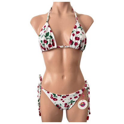 Swimwear fashion cherry print set top and bikini bottom