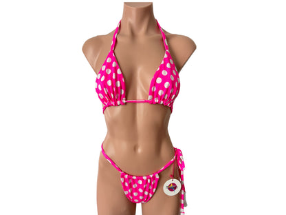 Swimwear pink polka dots cheeky bikini