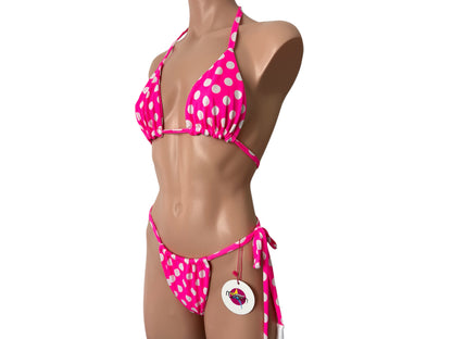 Swimwear pink polka dots cheeky bikini