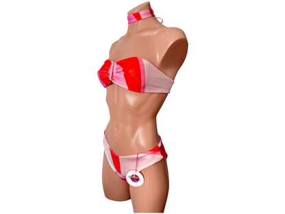 swimwear set 3 pieces full coverage bottom strapless top