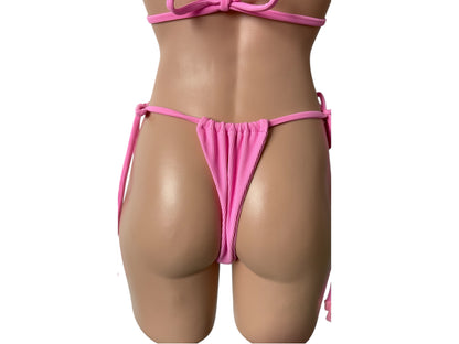 Swimsuit tree pieces pink trendy color short top triangle top cheeky bikini bottom