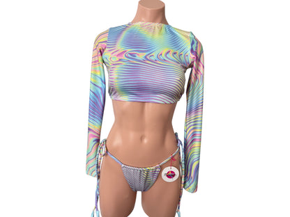 Swimwear long sleeves short top with cheeky bikini bottom