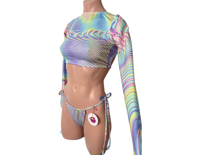 Swimwear long sleeves short top with cheeky bikini bottom