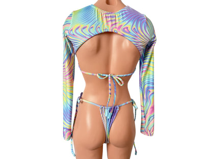 Swimwear long sleeves short top with cheeky bikini bottom