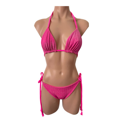 Swimwear hot pink set bikini triangle top cheeky bikini bottom