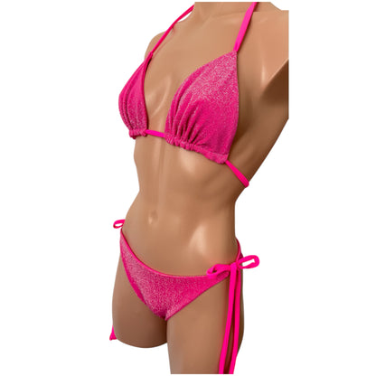 Swimwear hot pink set bikini triangle top cheeky bikini bottom