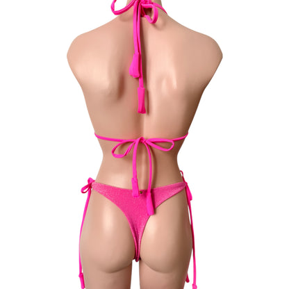 swimsuit hot  pink shine set triangle top with cheeky bikini