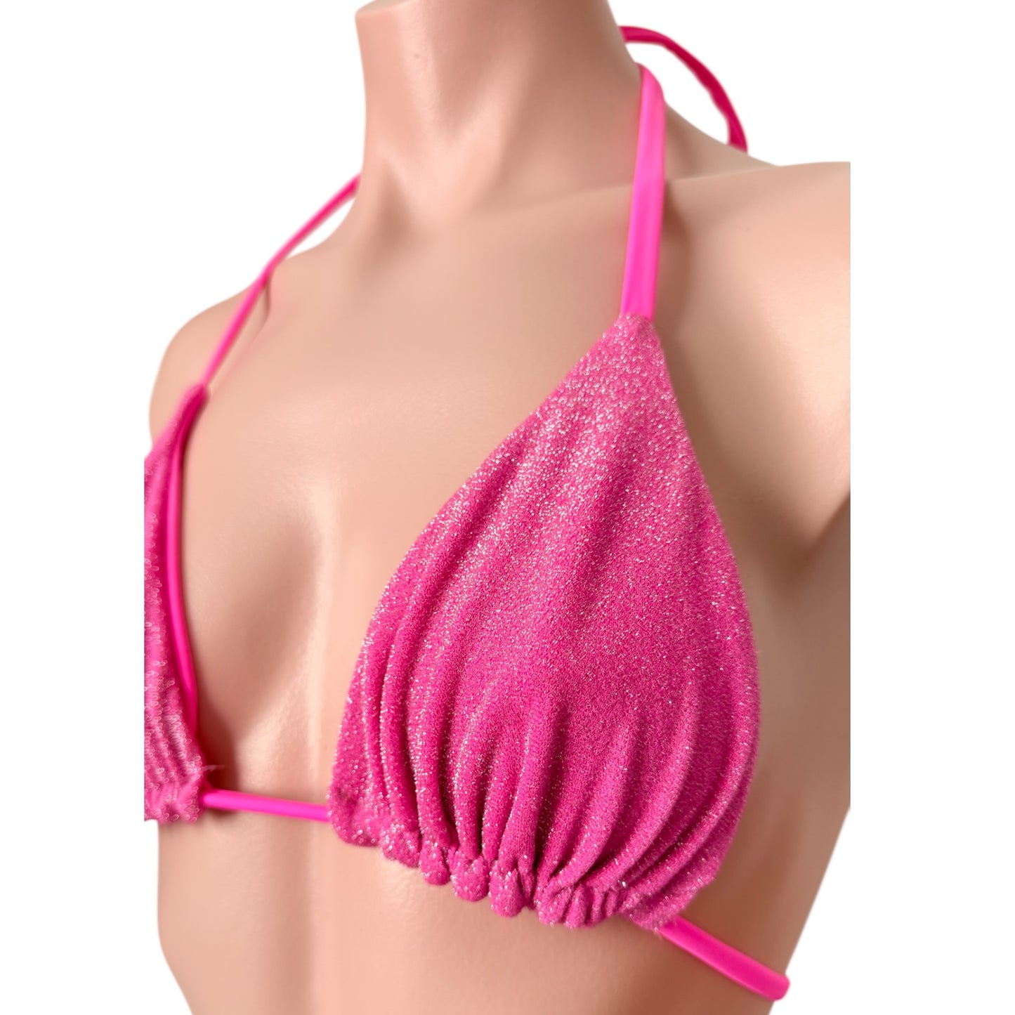 swimsuit hot  pink shine set triangle top with cheeky bikini