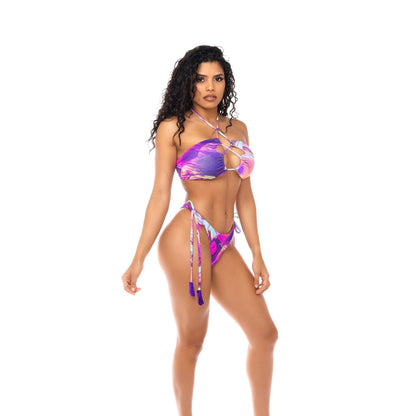 Swimwear fashion bikini set top with cheeky bottom / cheeky bikini bottom purple swimsuit / set swimsuit cheeky bikini and strapless top