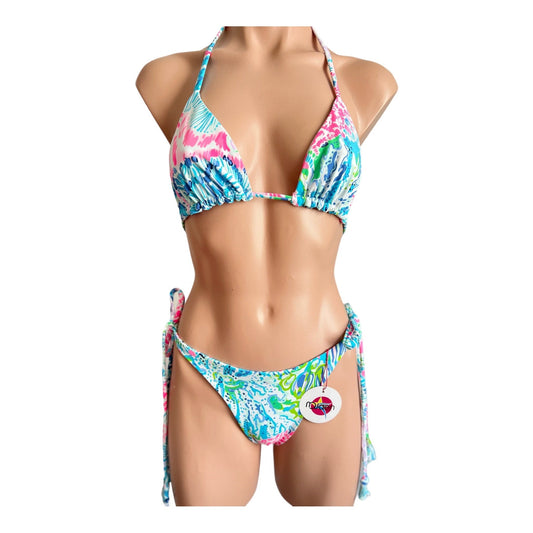Swimwear colorful set / cheeky bikini bottom swimsuit triangle top with cheeky bikini