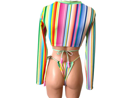 Swimwear Candy collection set crop top long sleeves & cheeky bikini/ crop top swimwear/ cheeky bikini with top