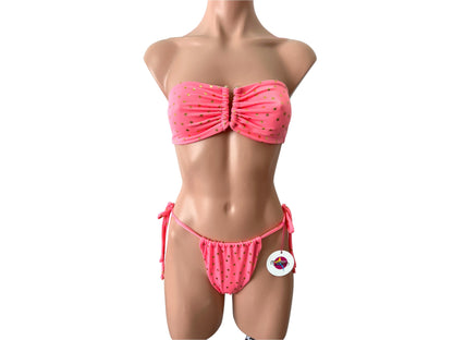 Pink fashion Swimwear set top with cheeky bikini