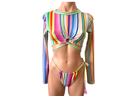 Swimwear Candy collection set crop top long sleeves & cheeky bikini/ crop top swimwear/ cheeky bikini with top