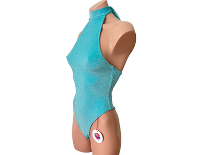 One piece swimwear shine blue color cheeky bikini / Elegant and sexy swimwear one piece