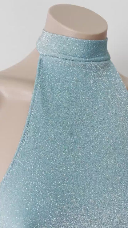 One piece swimwear shine blue color cheeky bikini / Elegant and sexy swimwear one piece