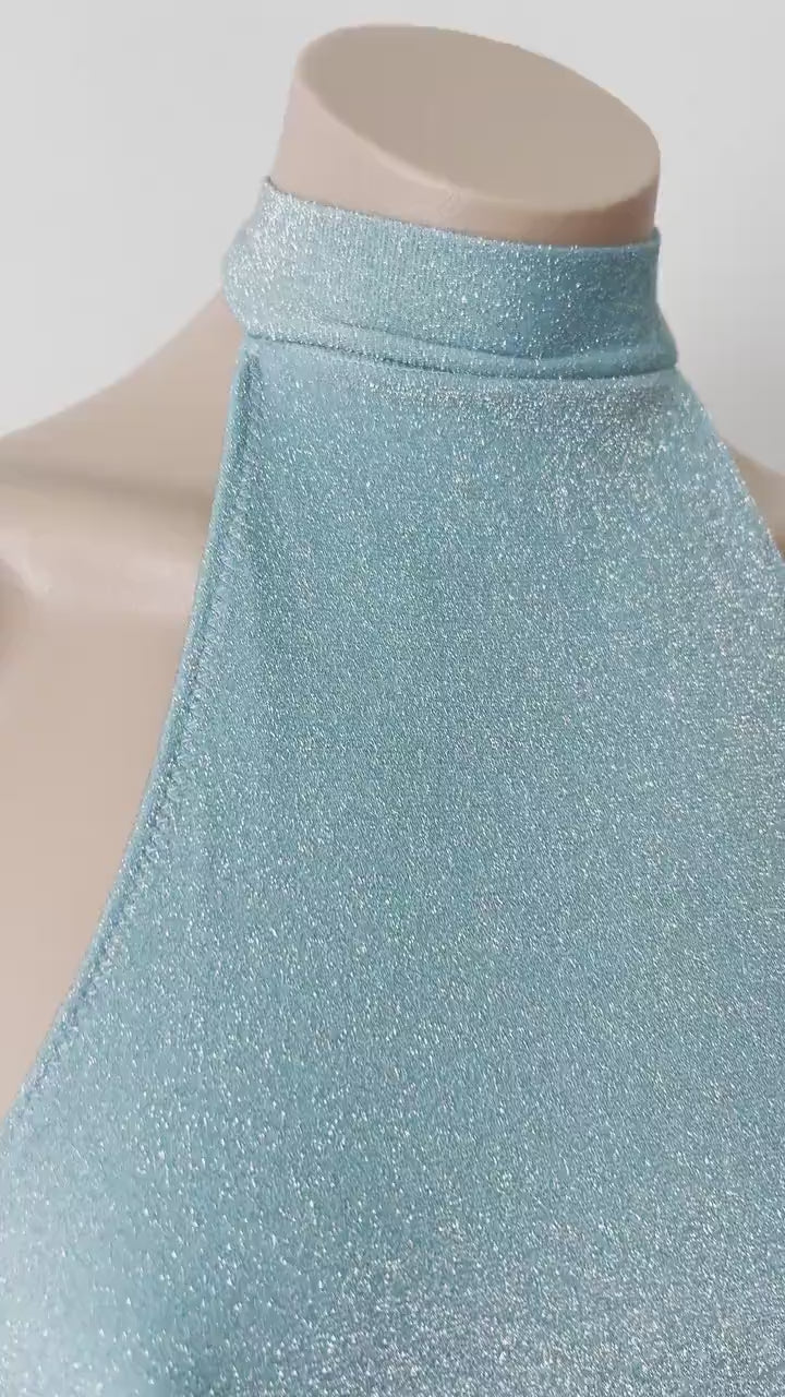 One piece swimwear shine blue color cheeky bikini / Elegant and sexy swimwear one piece