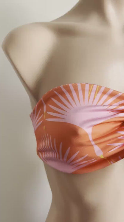 Swimwear strapless top and cheeky bikini / cheeky swimsuit bottom / set bikini fashion colorful / Strapless top