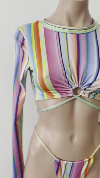 Swimwear Candy collection set crop top long sleeves & cheeky bikini/ crop top swimwear/ cheeky bikini with top